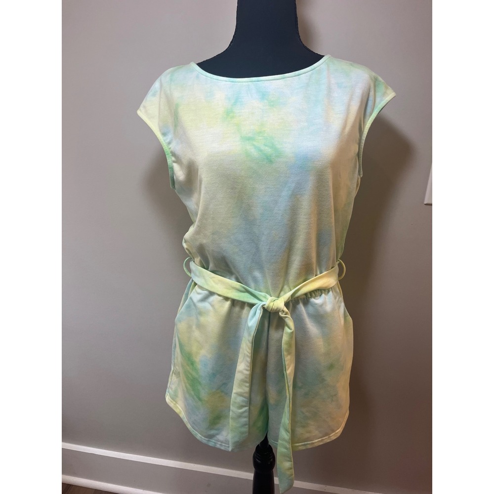She + Sky Women Mint Green Pastel Tie Dye Sleeveless Tie Waist Romper Small
